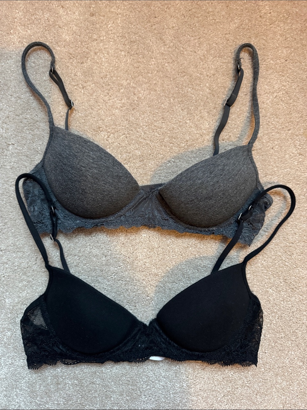 Gilligan & O'Malley Lace-Trim Push-up Bras in Gray and Black